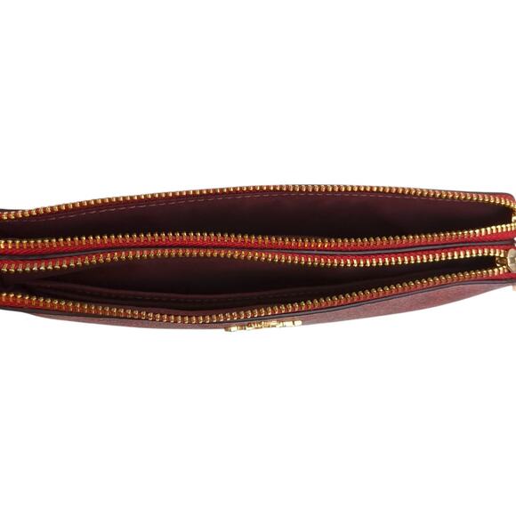Coach Dark Red Signature Double Zip Leather Wristlet Wallet 5" x 8" - Picture 6 of 7